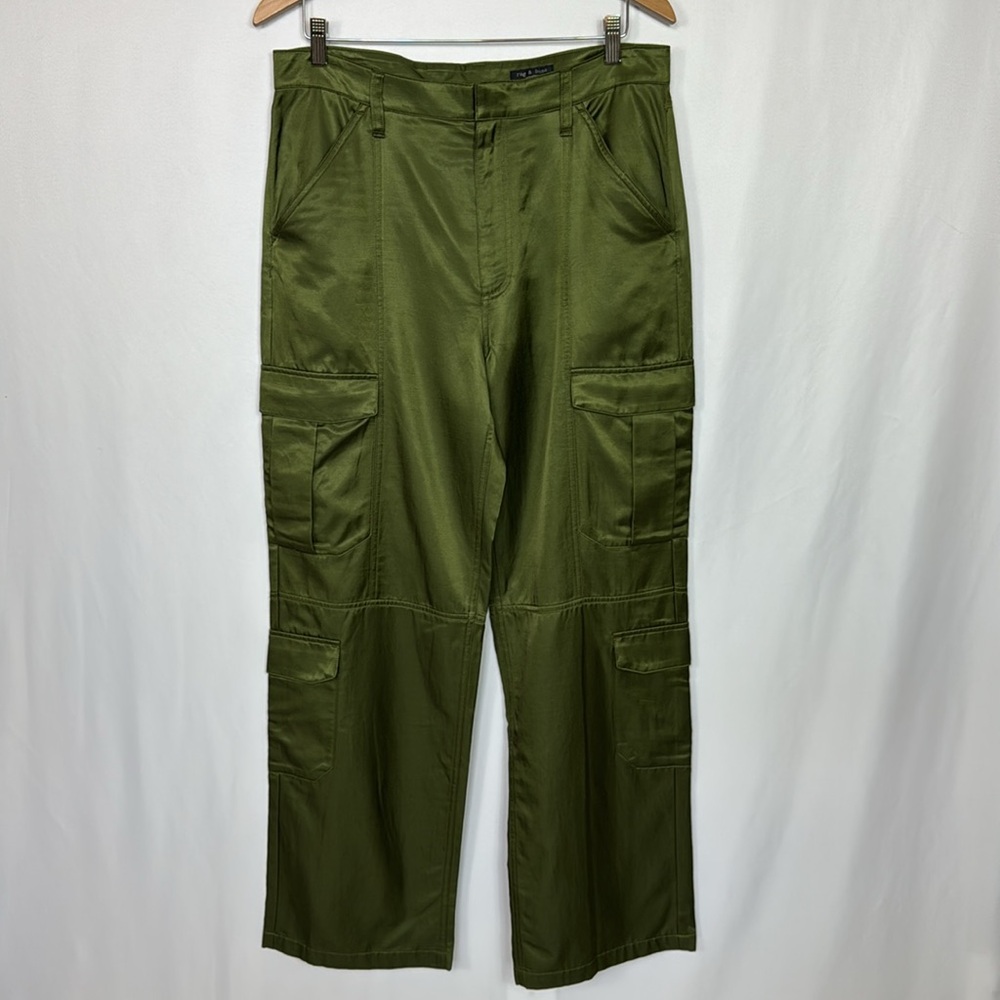 Rag & Bone Cailyn Japanese Satin Cargo Pants Size 30 Army Green - Picture 5 of 16